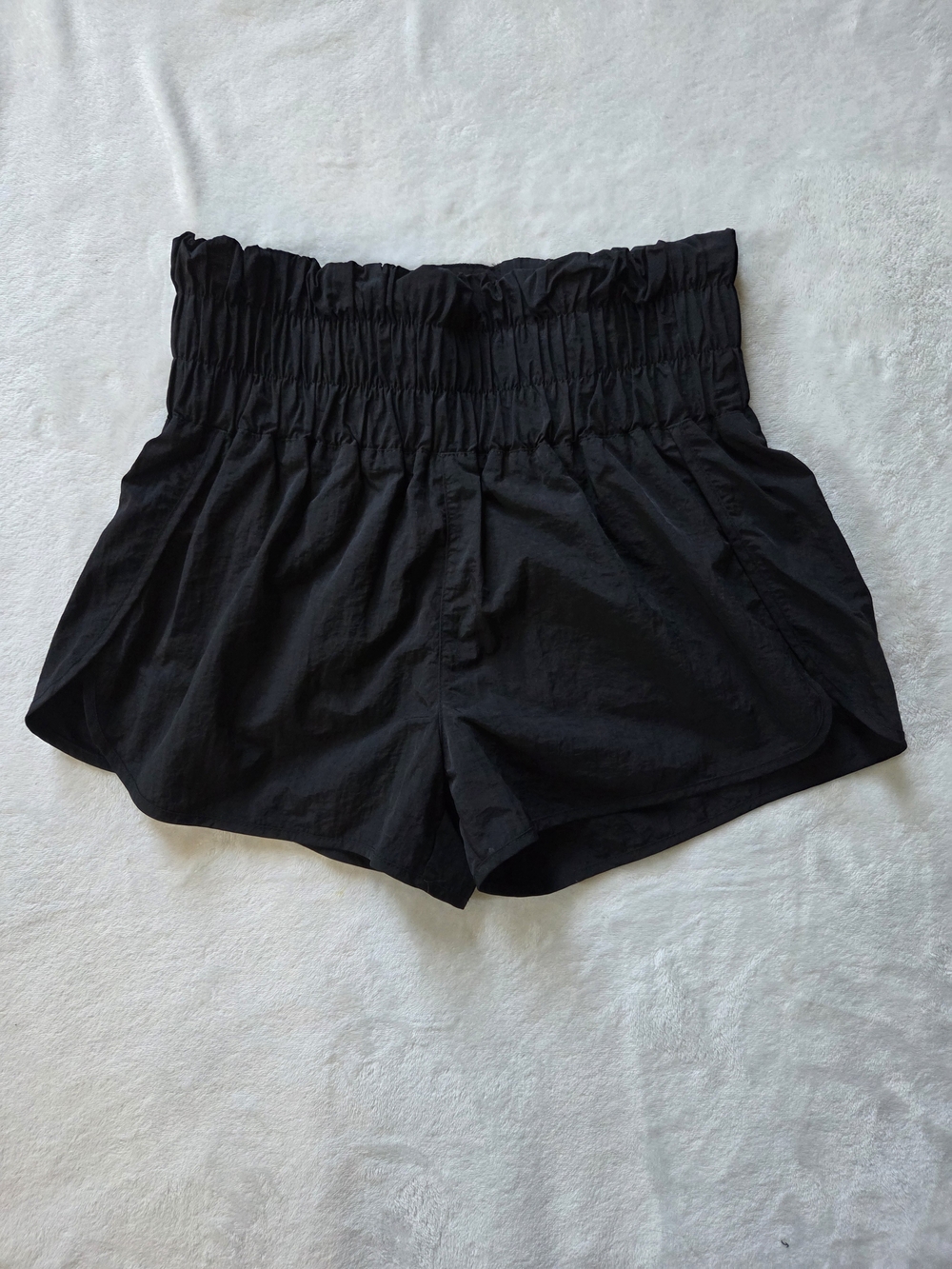 Zenana Black Windbreaker Running Shorts Smocked High Waist Athleisure Medium